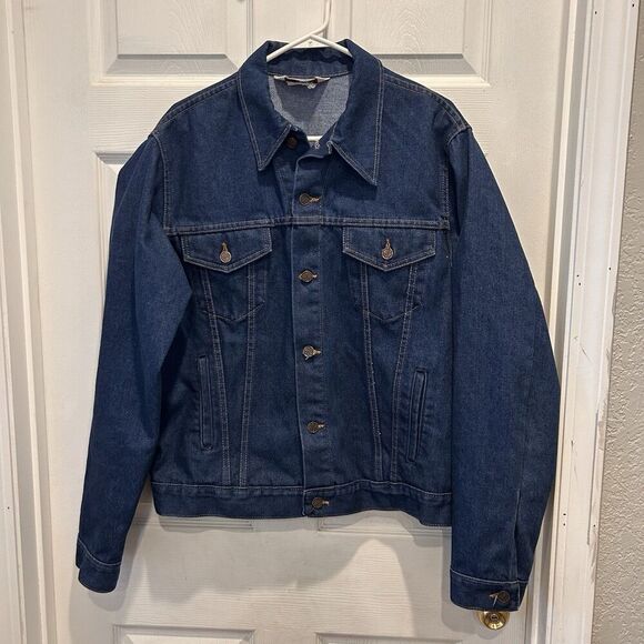 Vintage Big Mac Trucker Jacket Mens Blue Denim Dark Wash 90s USA 46L - Picture 1 of 8